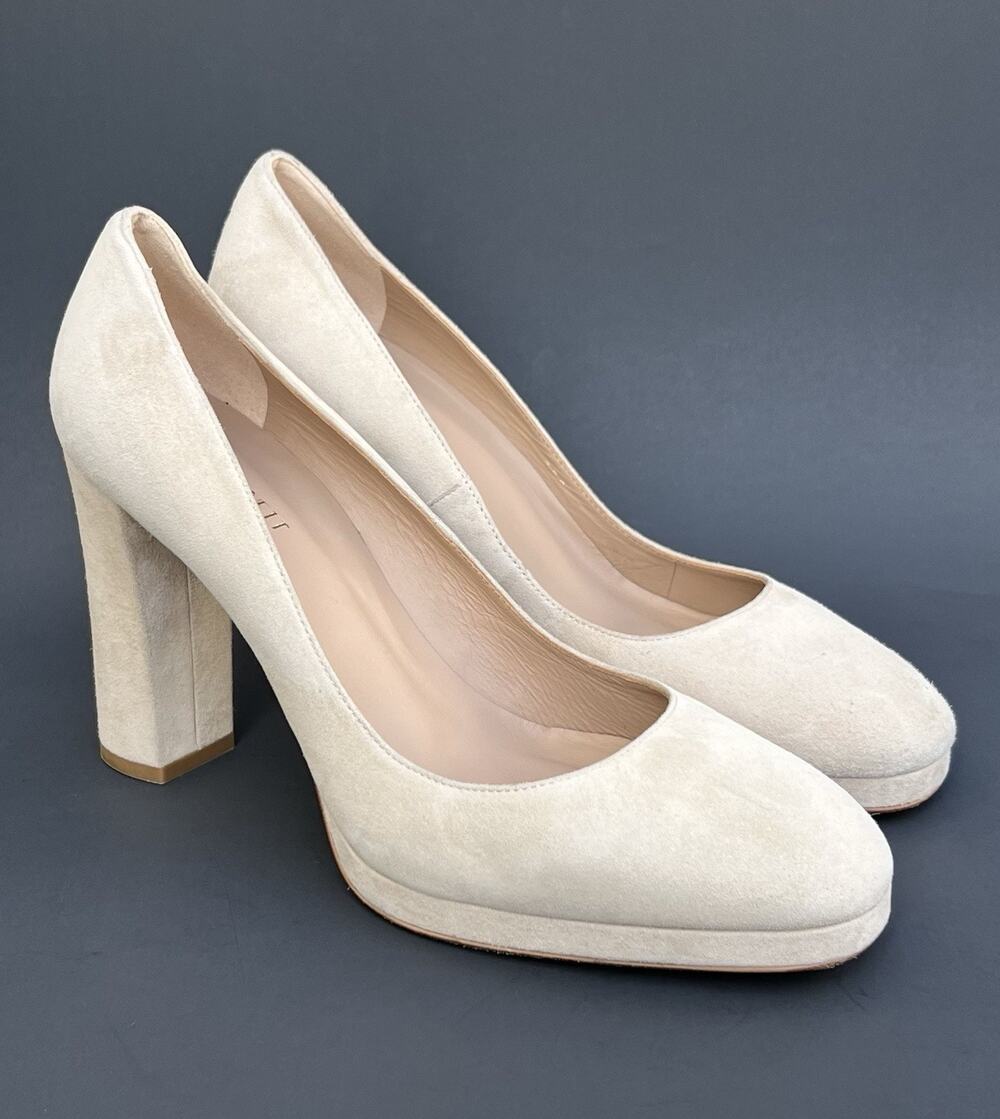 LK BENNETT Serenity Cream Suede Block Heel Court Shoes Women's Size 10 US